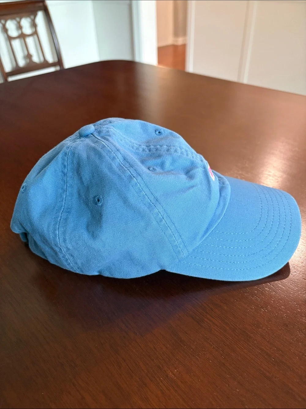 Vineyard Vines Sky Blue Baseball Hat with Pink Whale Patch